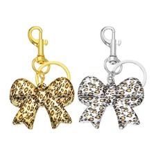 2Pcs Leopard Print Bow Keychain Cute Charm, Y2K Style Keyring, 2 Colors