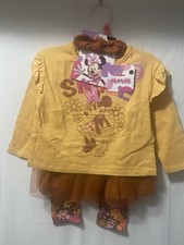 Disney Junior Minnie 4Piece Set Top Skirt Legging Hair Bow 18m Brown/flowers New