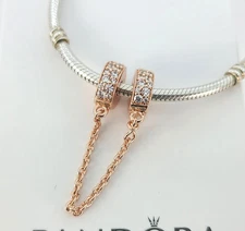 Authentic PANDORA Clear Pavé Safety Chain Clip 786322CZ Charm w Box