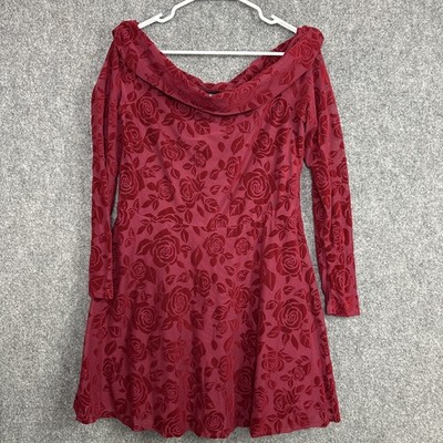 Wild Fable Dress Womens Size L Red Burgundy Burnout Rose Skater