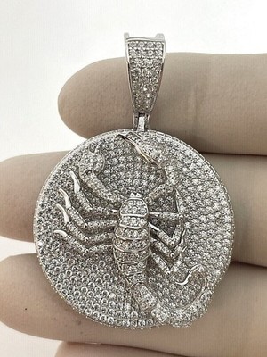 3Ct Round Diamond Bling Scorpion Medallion Pendant14K White Gold Finish