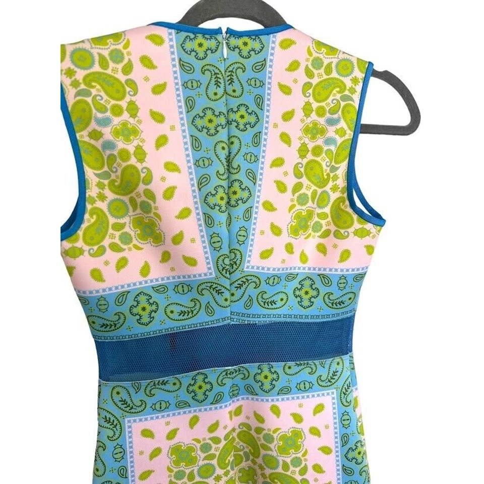 Clover Canyon Scuba Sheath Tank Sleeveless Dress Mesh Paisley Size XS Pink Blue - Image 4 of 4
