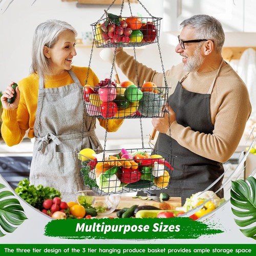 Hicarer 3 Tier Hanging Fruit Basket Square 35.4 Inch Organizer black - Picture 6 of 7