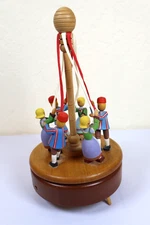 Thorens RARE Swiss Wood Maypole Wind Up Music Box with Dancing Figurines