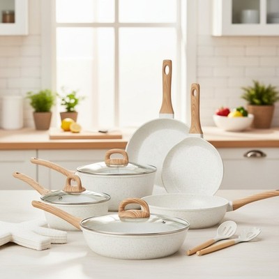 Healthy Nonstick Cooking Set - 25 Pieces with Reusable Pot Protectors Included