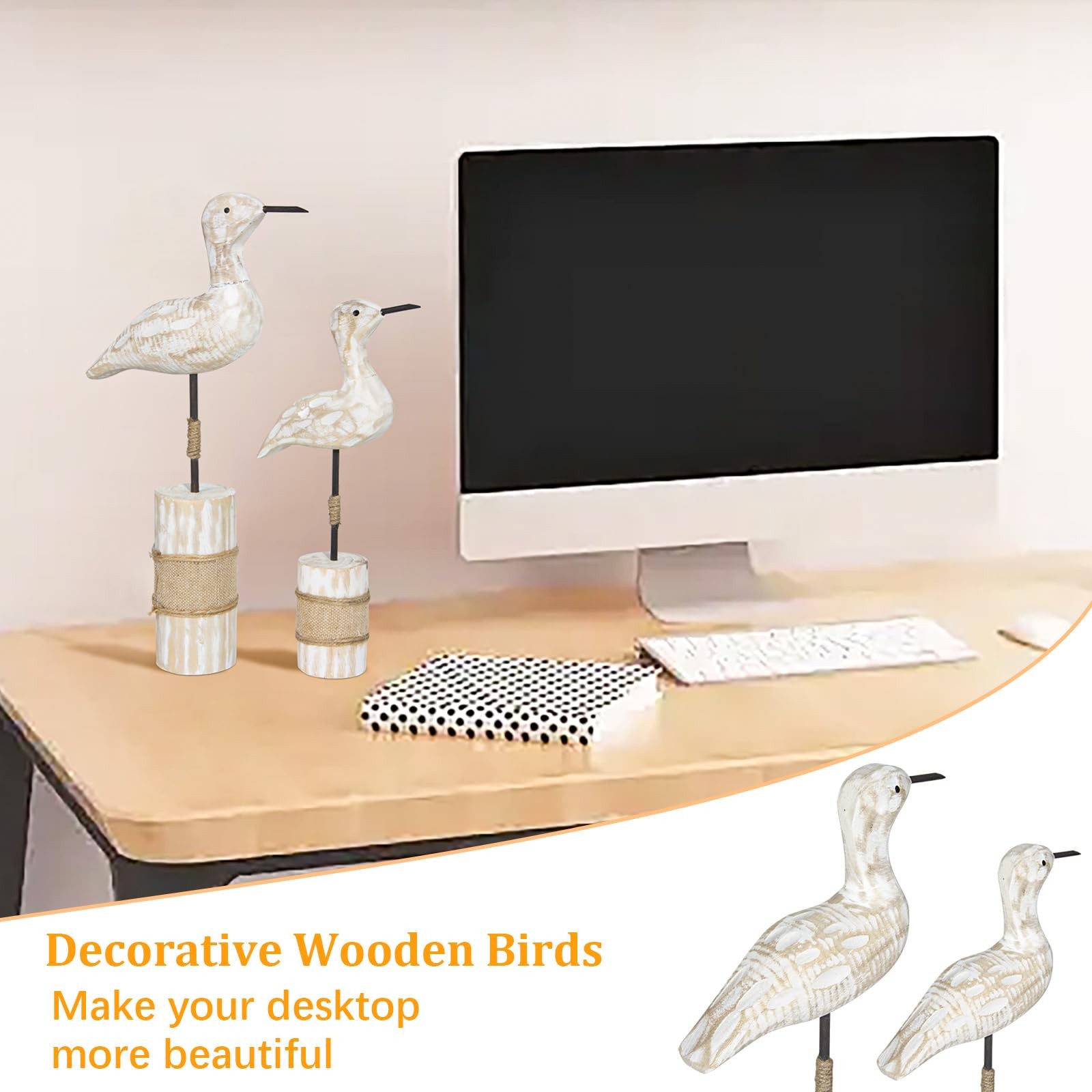 Wooden Sea Birds Statues Coastal Decor, White Seagull Statues for Nautical Co... thumbnail 6