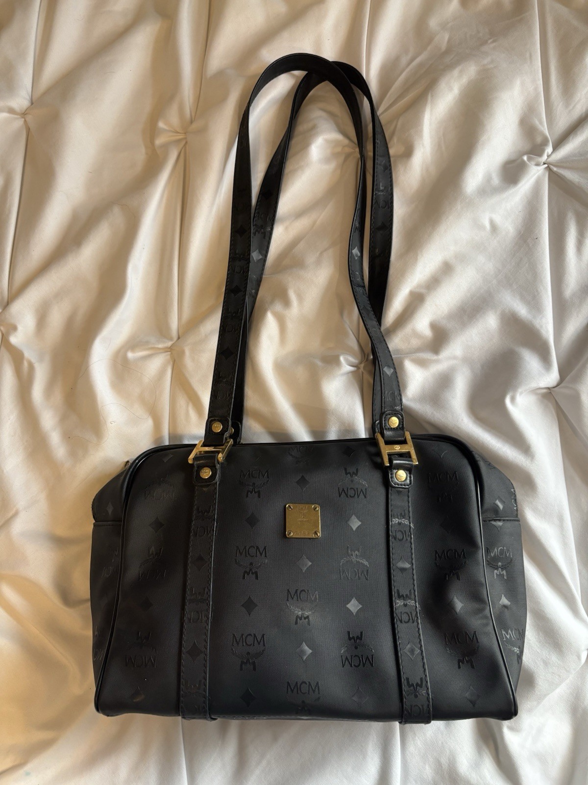 Authentic MCM Vicetos Logogram Shoulder Bag PVC Black