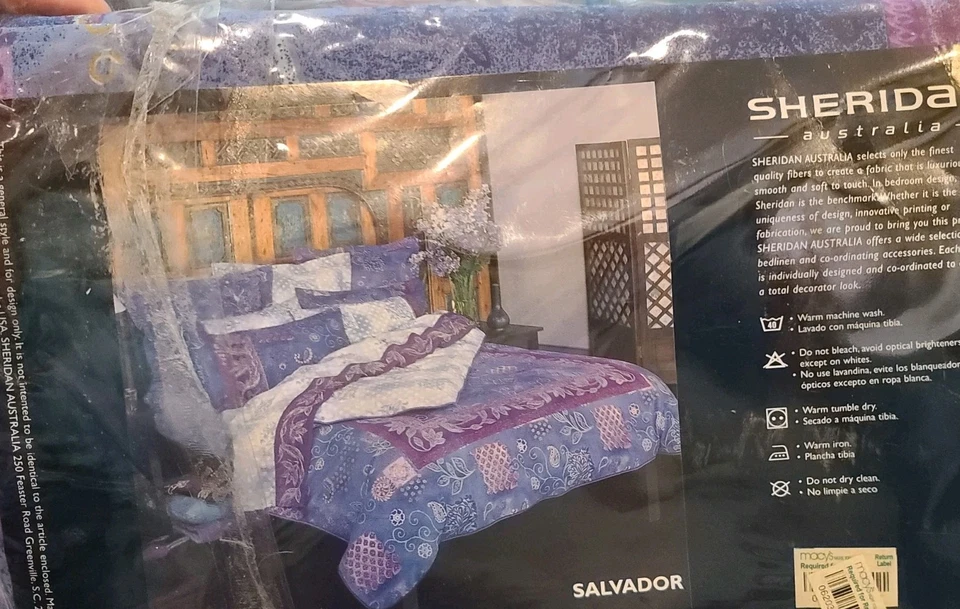 2pc Set Vtg Salvador Sheridan Australia Duvet Cover & WC Bed Skirt Blue Purple - Image 4 of 4