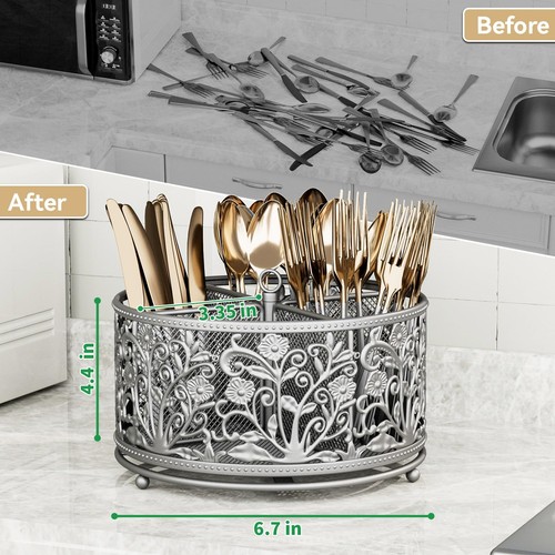 360° Rotating Utensil Caddy - Silverware Cutlery Caddy Holder with 4 Compartm... - Picture 6 of 6