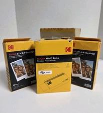 Kodak Mini 2 Retro Portable Photo Printer P210R (Black) Bundle, 60 Sheets