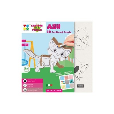 3D Karton Puzzle Katze zum Zusammenbauen und Bemalen für Kinder