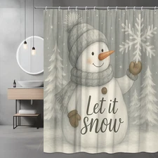 Winter Snowman Shower Curtain - Let It Snow Design, Cute Home Decor