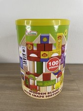 First Learning 100pc Wooden Blocks Set Shape Sorting Lid Toddler Educational Toy