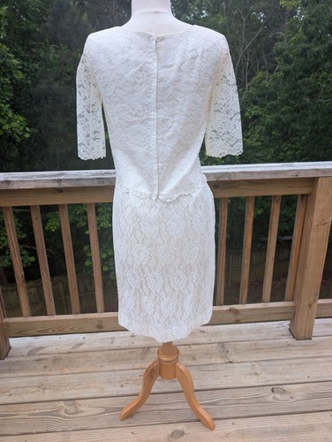 Vintage 1950s Wedding Two Piece Set Lace Handmade Small Ivory Top Skirt - Picture 5 of 13