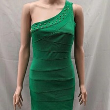 love Point One shoulder mini tube Bandage dress small Studded Green New