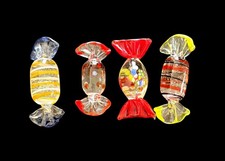 Rare Set of 4 Vintage Murano Glass Wrapped Candy Pieces Candies Blown Glass Art