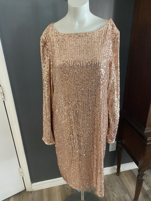 Marina Dress Womens 14 Rose Gold Sequins Mother Of The Bride Groom Wedding NEW