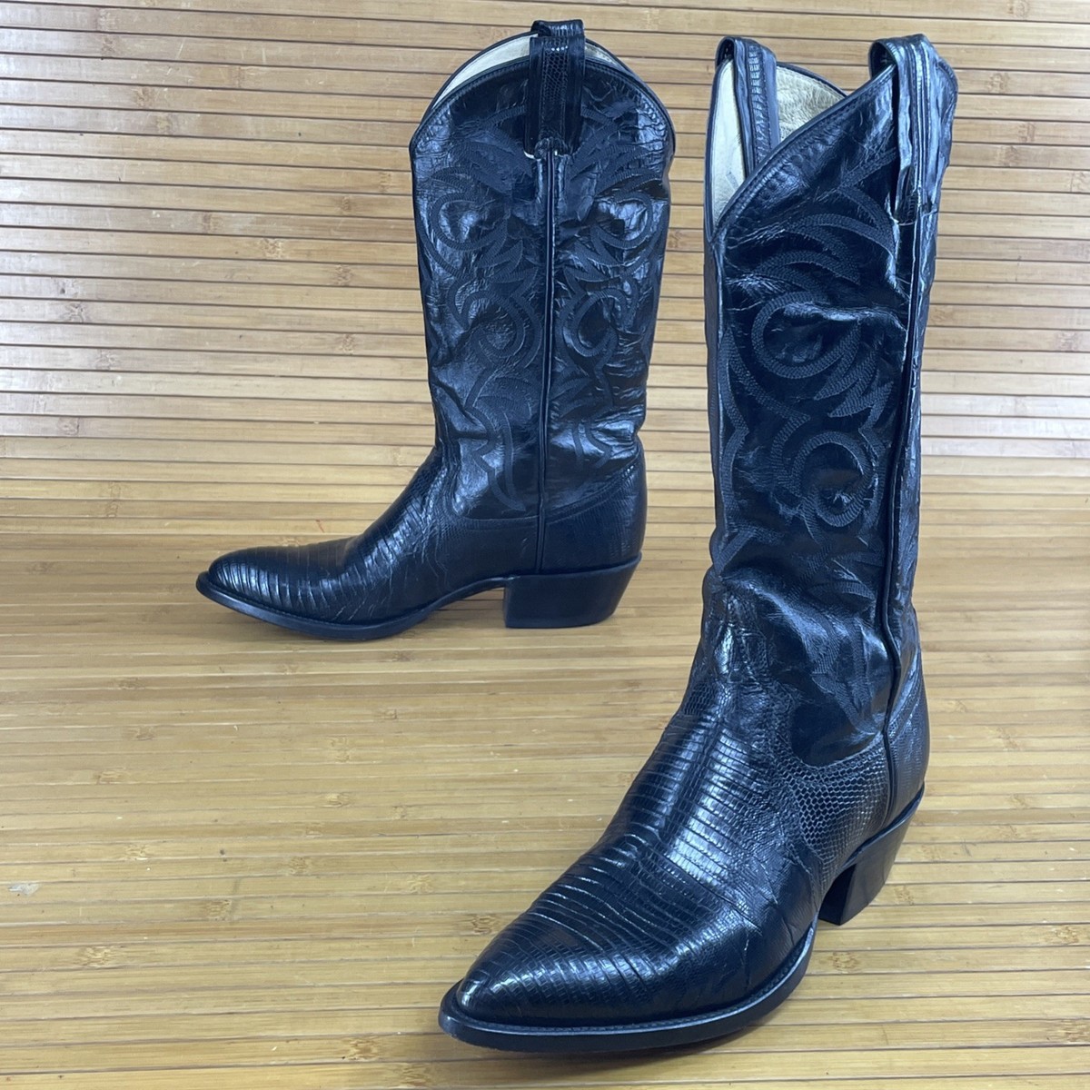 Vintage Larry Mahan Handmade Black Exotic Lizard Skin Boots Size