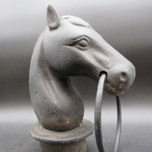 Rare Vintage Antique 10" Cast Iron Horse Head Hitching Post Top w/ Hitch Ring - Picture 3 of 12