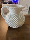 Vintage Fenton White Hobnail Milk Glass Pitcher with Ruffled Rim with Handle