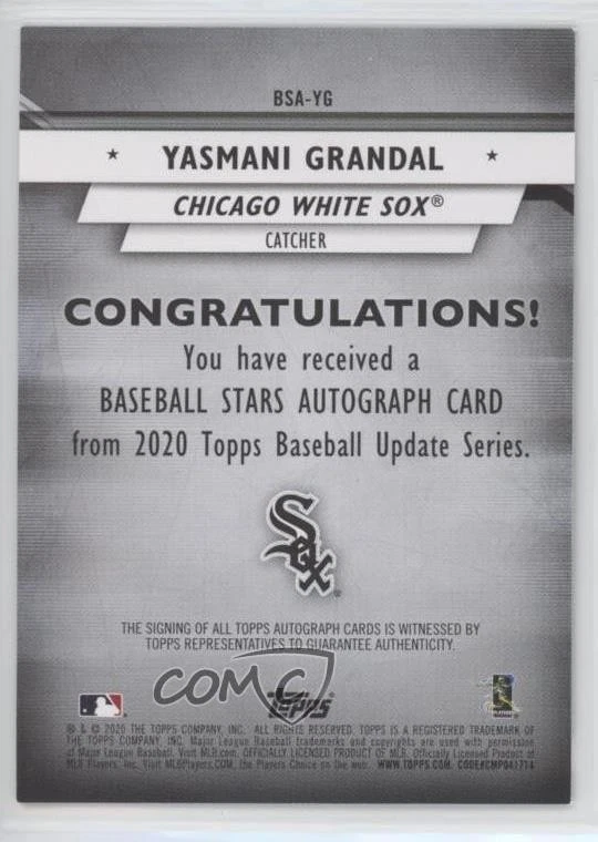 2020 Topps Update Baseball Stars Auto Black /199 Yasmani Grandal #BSA-YG Auto - Image 2 of 2