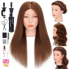 Mannequin Head 100 Real Human Hair Cosmetology Practice Braiding Dark Brown
