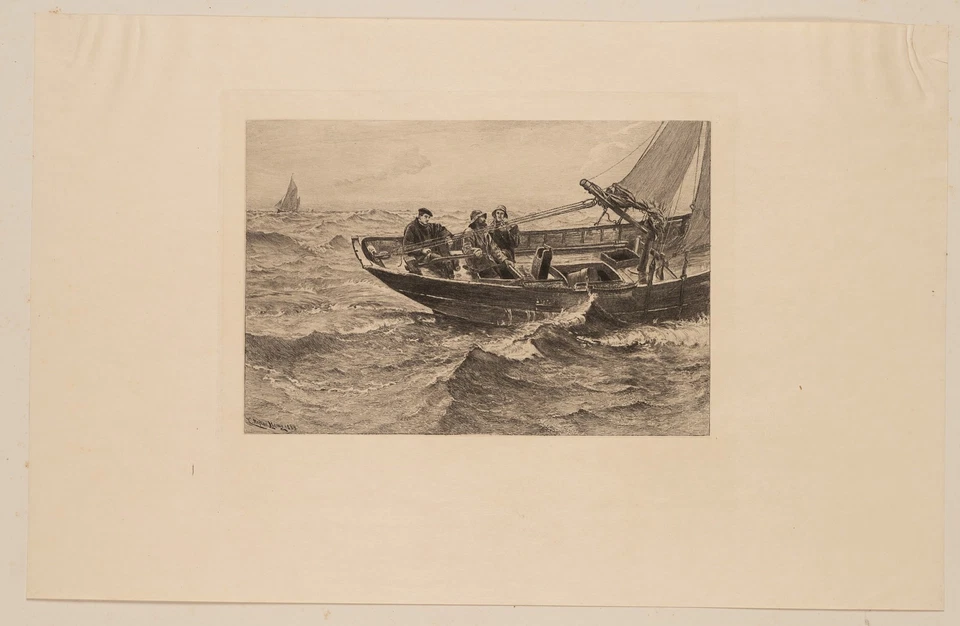 MURRAY (*1842) nach HEMY (*1841), Segelboot auf stürmischer See, 1889, Rad. - Bild 2 von 4