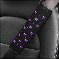 Rhinestone Bow Car Seat Belt Cover 2pcs Cute Diamond Shoulder Pad Neck Purple