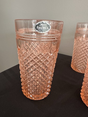 Vtg Anchor Hocking Miss America Tumblers 5.75” Pink Depression Glass Set Of 6 - Picture 4 of 9