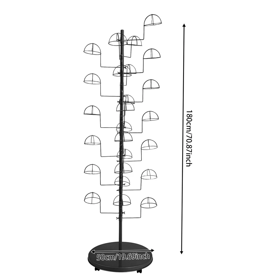 Metal Hat Display Stand Hat Storage Stand Black Freestanding Hat Rack w/25 Hooks - Image 4 of 4