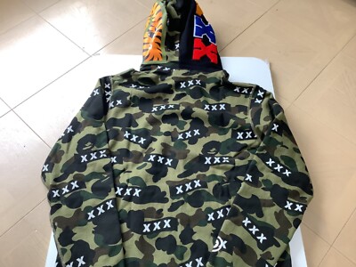 Authentic ape bape x god selection xxx shark full zip hoodie green