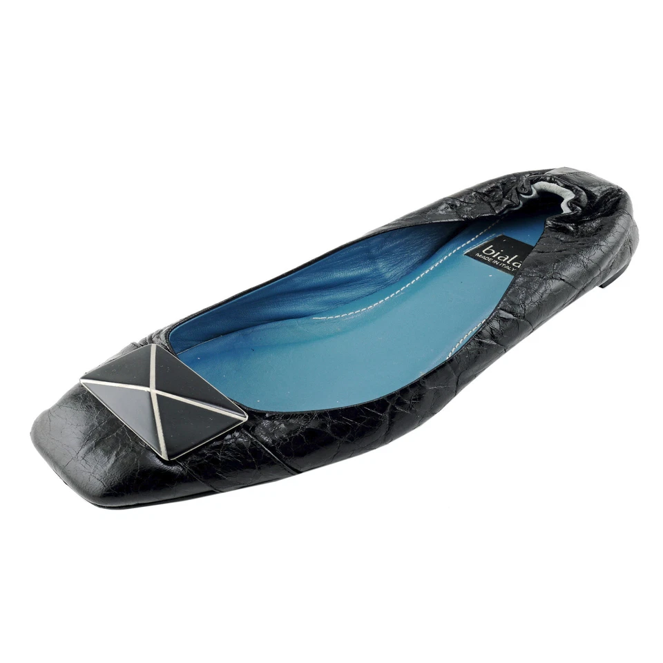 Zapatos planos de ballet LKNW negros BIALA de cuero punta cuadrada elásticos 7,5 ITALIA Foto 2 de 4