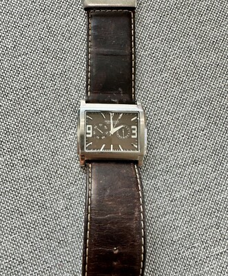Kenneth Cole Rectangular Watch KC1289 Black Dial Brown Leather