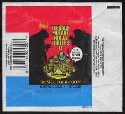 1991 Topps TMNT Teenage Mutant Ninja Turtles II 2 Opened Wax Pack Wrapper AA673
