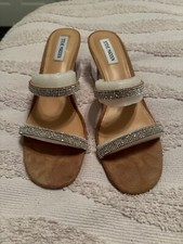 Steve Madden Sandals Block Lucite Clear Heel Issy Rhinestone Strap Slip On Sz 10