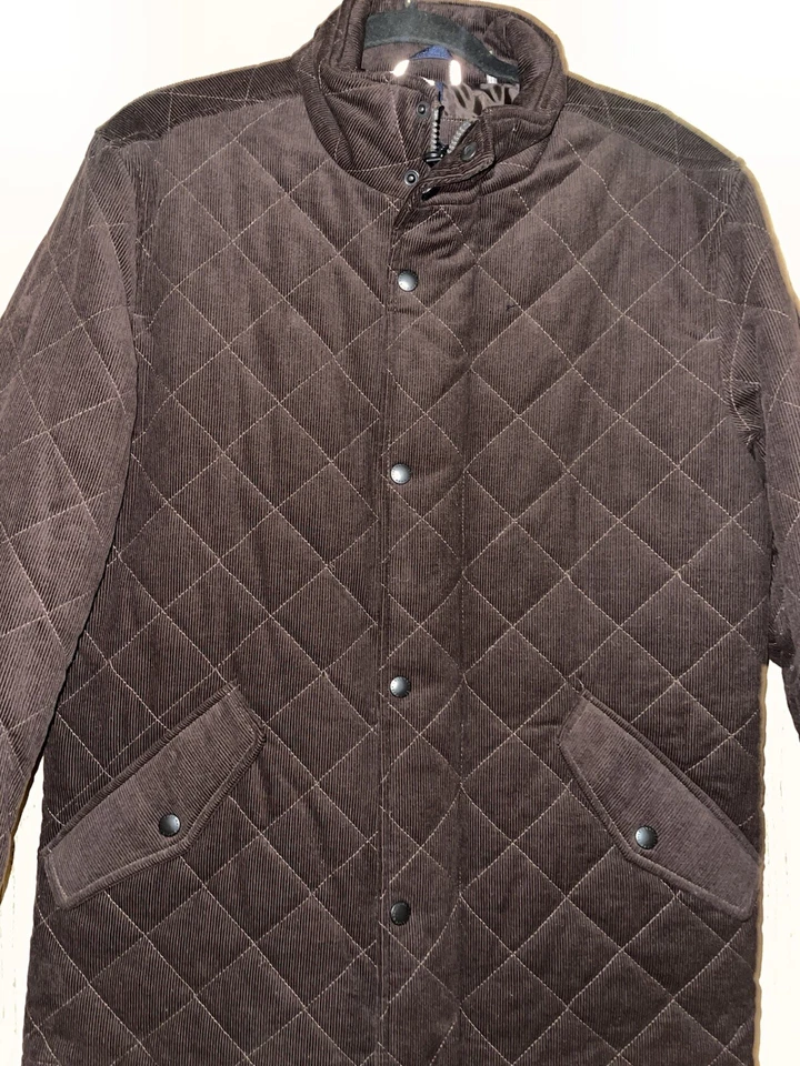 Chaqueta de pana acolchada cuello falso COLE HAAN para hombre talla pequeña nueva con etiquetas marrón chocolate Foto 2 de 4