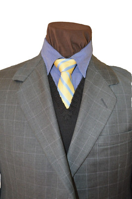 Tom James men's 2btn gray purple windowpane wool blazer jacket sport coat sz 40S