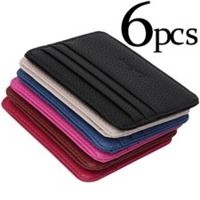 6 Packs Slim Wallet Leather Card Holder RFID Blocking Credit Card Case ID Window