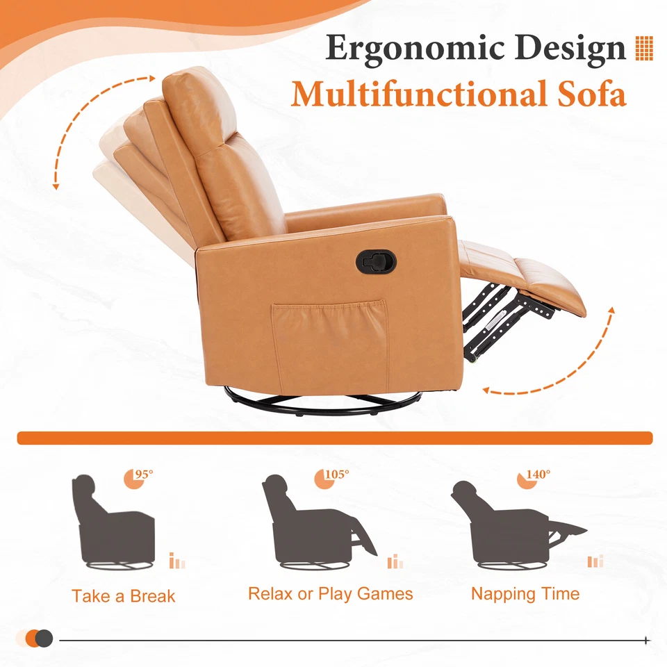 Silla reclinable mecedora giratoria 360°: sofá basculante individual ajustable Foto 3 de 4