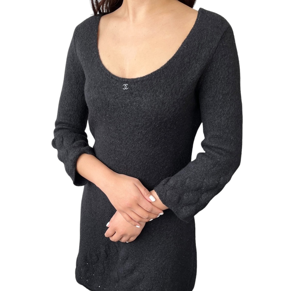 トップス CHANEL coco mark knit best 42 CHANEL Vintage 00A Coco Mark Logo Sweater #42 Tunic Top