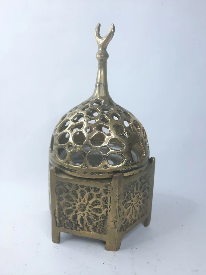 Antico incensiere egiziano vintage bruciatore di incenso rame argento forno 6... - Immagine 2 di 4