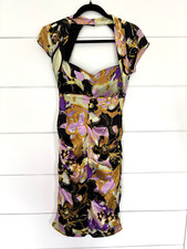 Vintage Cache Dress Womens 4 Floral Abstract Silk Cocktail Prom Y2k 90s Fairy