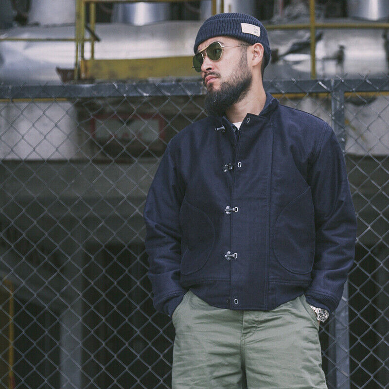 Bronson Vintage US Navy Deck Hook Jacket Winter USN Workwear Coat Men Dark  Blue