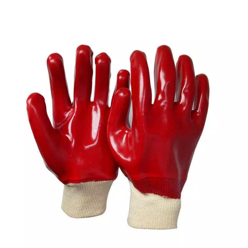 12 paires de gants en caoutchouc tricoté entièrement rouge enduit de PVC gant de sécurité au travail L, XL