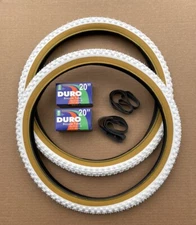 Bicycle Tires + Tubes 20" x 1.75 White/Gum Wall BMX GT Dyno Knobby Classic Style