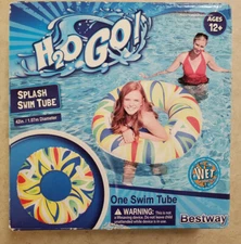 Bestway H2O Go Swim Tube Lounge Pool Float 42" Heavy Duty Handles Safety Valve
