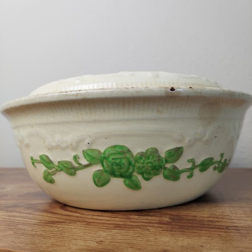 VTG Homer Laughlin Casserole Bowl Oven Serve with Lid, Ivory & Green Flowers - Picture 3 of 14