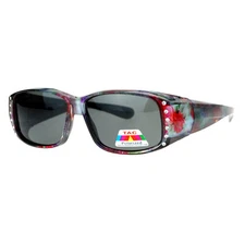 Womens Polarized Fit Over Glasses Sunglasses Rhinestones Floral Prints