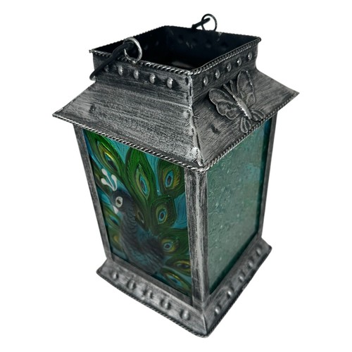 Peacock Dragonfly LANTERN Outdoor Blue Colorful Requires a Candle or Solar Light - Picture 12 of 20