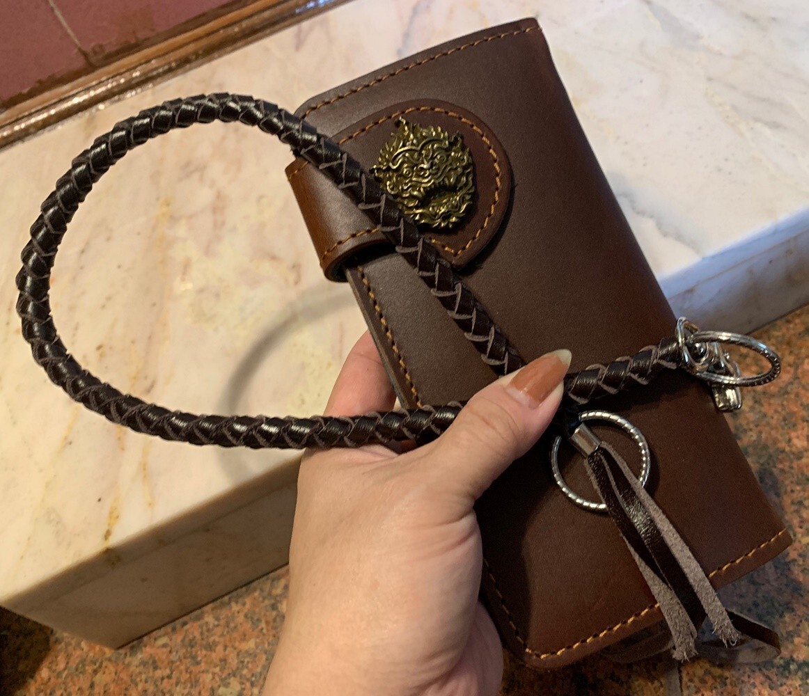 Handmade Cowboy Bifold Wallet with Chain for Men - Motorcycle Trucker Gift-image